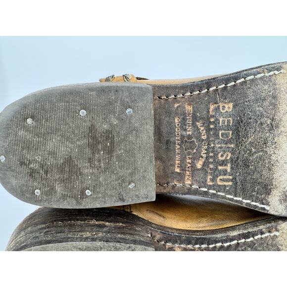 Bed|Stu Glendale Tan Leather Harness Moto Boots Womens 10 Goodyear Welt Boho - Picture 16 of 16